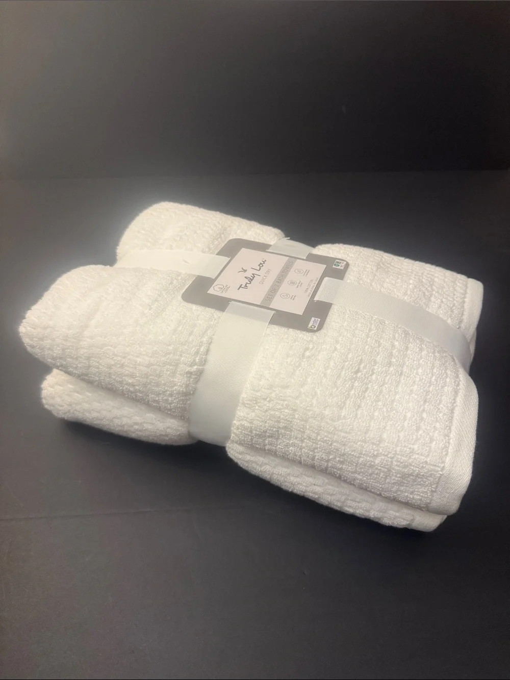 2pc TRULY LOU Quick Dry 100% Cotton Zero Twist Loops Bath Towels - White